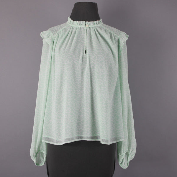 Loft NEW Sz S Green White Ruffled Sweetheart V Neck 100% Polyester Lined Top