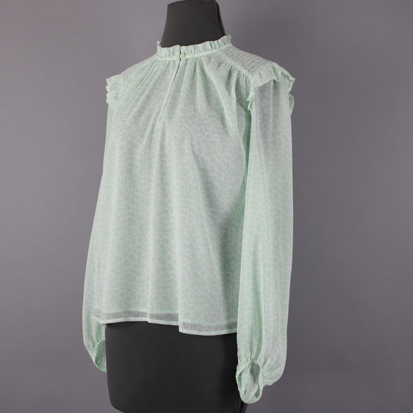 Loft NEW Sz S Green White Ruffled Sweetheart V Neck 100% Polyester Lined Top