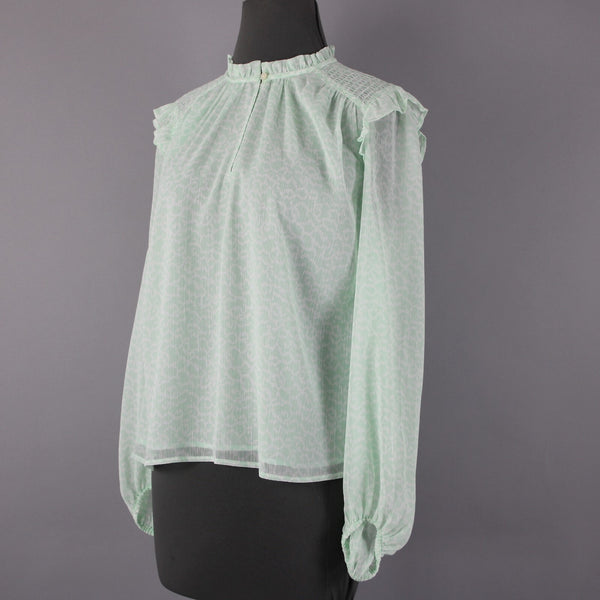 Loft NEW Sz S Green White Ruffled Sweetheart V Neck 100% Polyester Lined Top