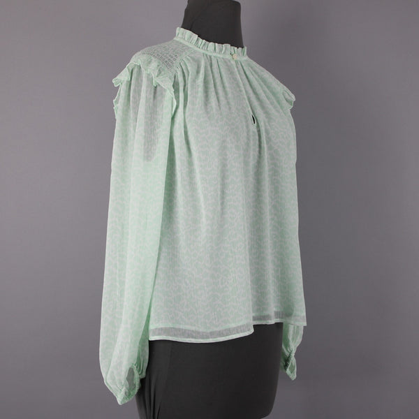 Loft NEW Sz S Green White Ruffled Sweetheart V Neck 100% Polyester Lined Top
