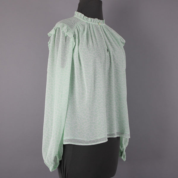 Loft NEW Sz S Green White Ruffled Sweetheart V Neck 100% Polyester Lined Top