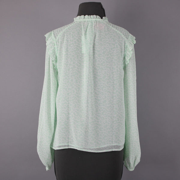 Loft NEW Sz S Green White Ruffled Sweetheart V Neck 100% Polyester Lined Top