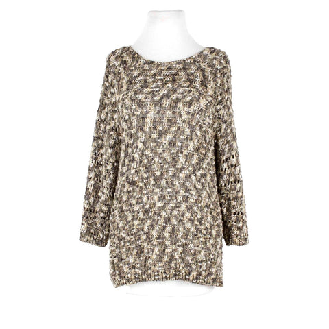 Sigrid Olsen Sz L Brown Multi Ribbon Weave Pullover Acrylic Blend Sweater