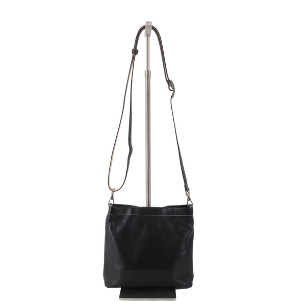 Brighton Purse 8 x 8 x 1 Black Silver Hardware White Stitching Leather Xbody