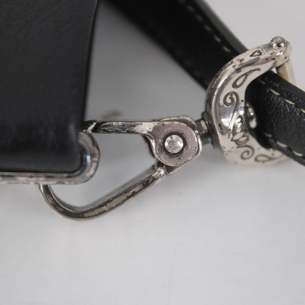 Brighton Purse 8 x 8 x 1 Black Silver Hardware White Stitching Leather Xbody