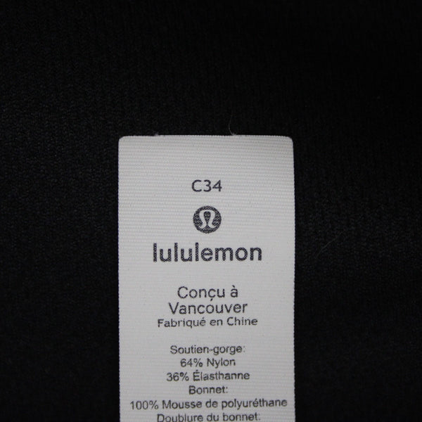 Lululemon Sz 34C Black Wireless Nylon Blend Active Wear Hook Eye Strap Bra