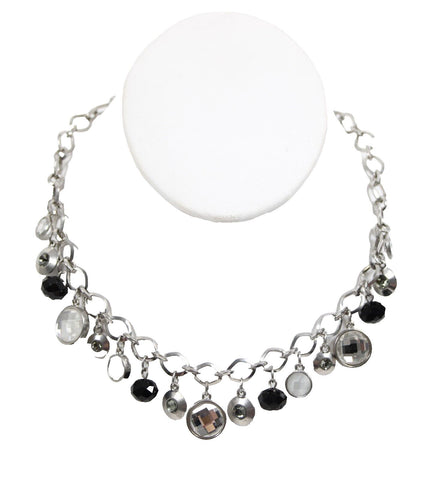 White House Black Market Silver Rhinestones Black Beads 18" Ext. 2" Necklace