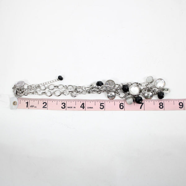 White House Black Market Silver Rhinestones Black Beads 18" Ext. 2" Necklace