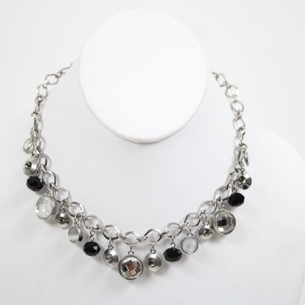 White House Black Market Silver Rhinestones Black Beads 18" Ext. 2" Necklace