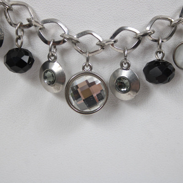 White House Black Market Silver Rhinestones Black Beads 18" Ext. 2" Necklace