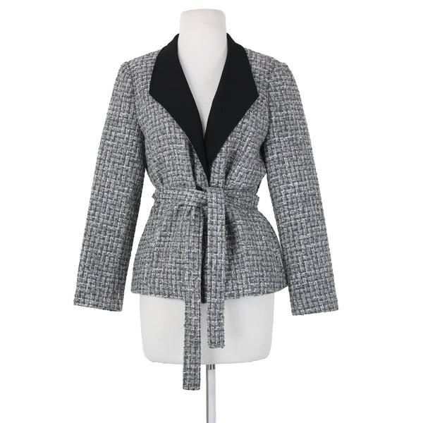 White House Black Market NEW Sz 10P Gray Black Tweed Belted Acrylic Poly Jacket