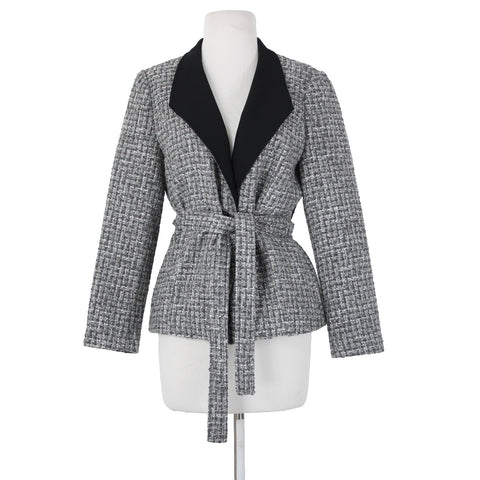 White House Black Market NEW Sz 10P Gray Black Tweed Belted Acrylic Poly Jacket