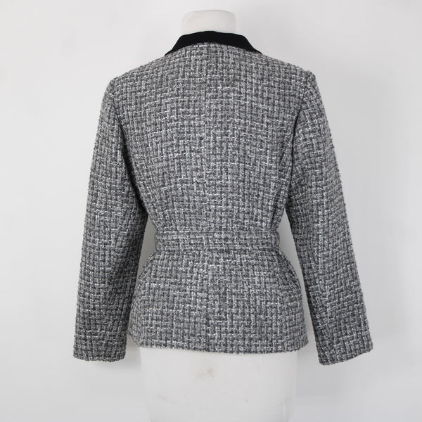 White House Black Market NEW Sz 10P Gray Black Tweed Belted Acrylic Poly Jacket