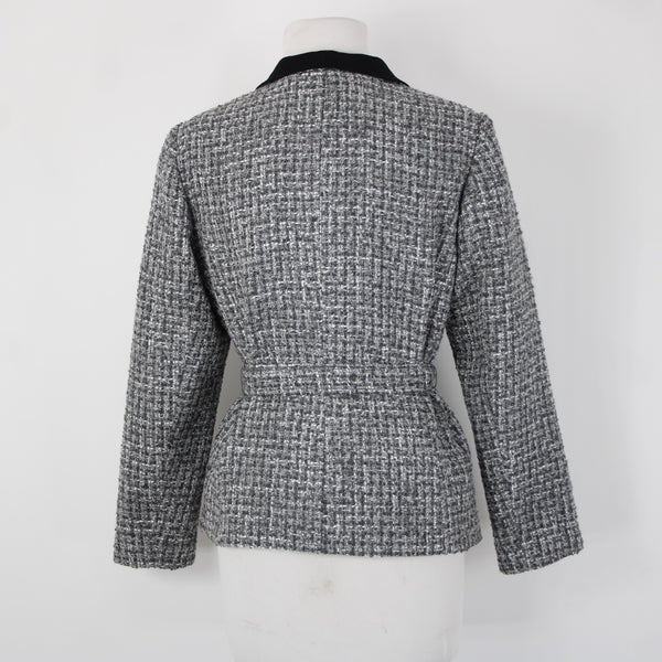 White House Black Market NEW Sz 10P Gray Black Tweed Belted Acrylic Poly Jacket