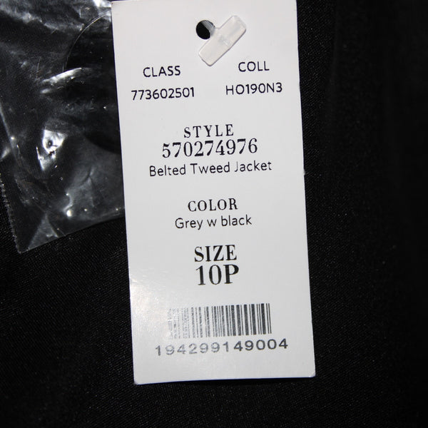 White House Black Market NEW Sz 10P Gray Black Tweed Belted Acrylic Poly Jacket