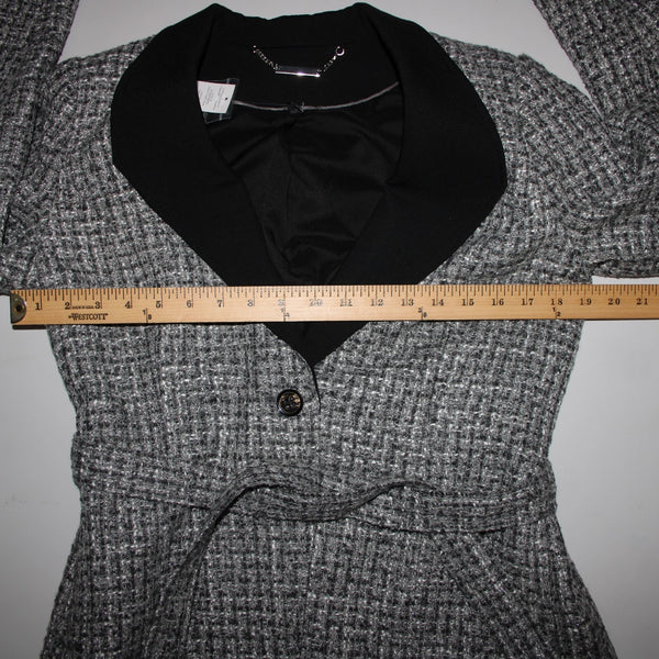 White House Black Market NEW Sz 10P Gray Black Tweed Belted Acrylic Poly Jacket