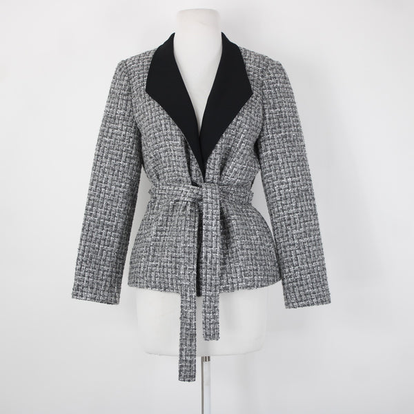 White House Black Market NEW Sz 10P Gray Black Tweed Belted Acrylic Poly Jacket