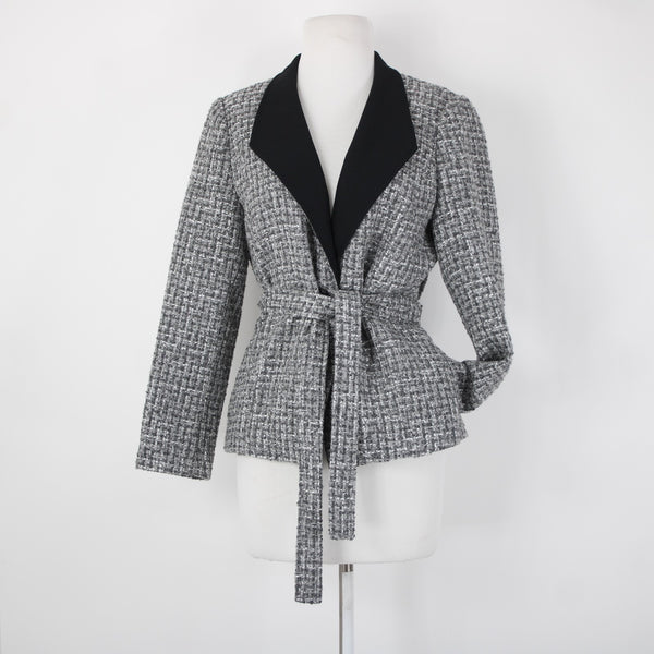 White House Black Market NEW Sz 10P Gray Black Tweed Belted Acrylic Poly Jacket
