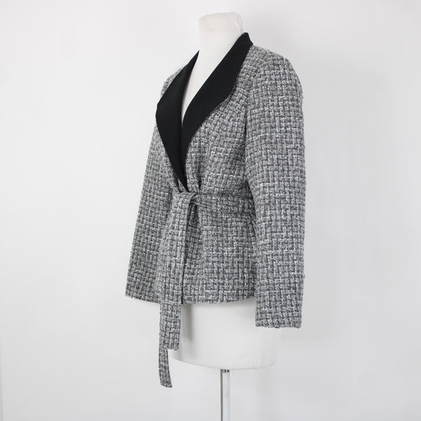 White House Black Market NEW Sz 10P Gray Black Tweed Belted Acrylic Poly Jacket