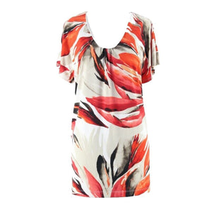 Dana Buchman Sz S Tan Orange Red Multi Polyester Spandex Knit Top