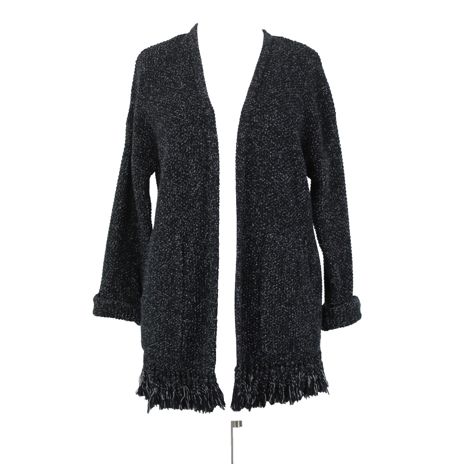 Madewell Sz XS Black Gray Heathered Fringed Heavy 100% Cotton Knit Jacket