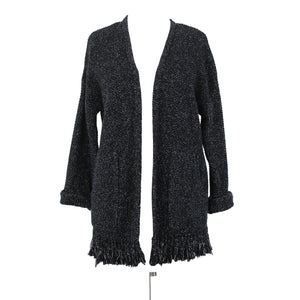 Madewell Sz XS Black Gray Heathered Fringed Heavy 100% Cotton Knit Jacket