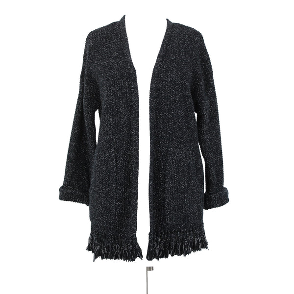 Madewell Sz XS Black Gray Heathered Fringed Heavy 100% Cotton Knit Jacket