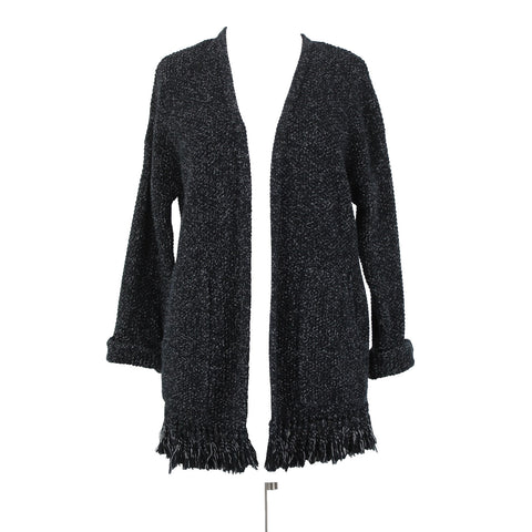 Madewell Sz XS Black Gray Heathered Fringed Heavy 100% Cotton Knit Jacket