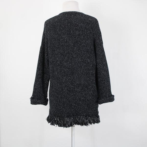 Madewell Sz XS Black Gray Heathered Fringed Heavy 100% Cotton Knit Jacket