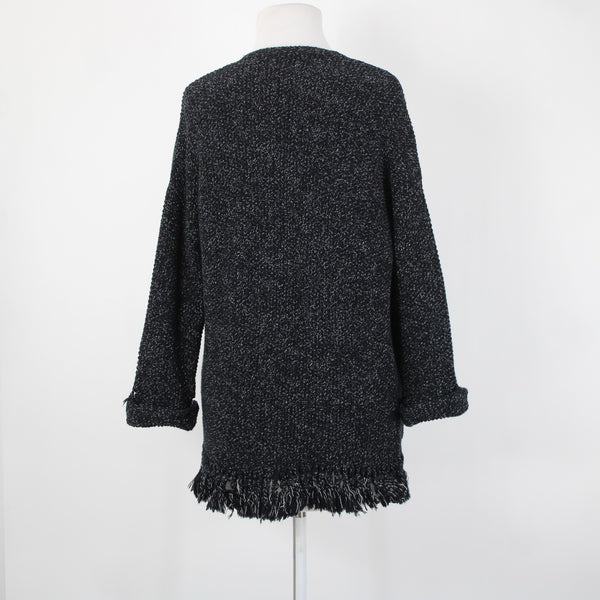 Madewell Sz XS Black Gray Heathered Fringed Heavy 100% Cotton Knit Jacket