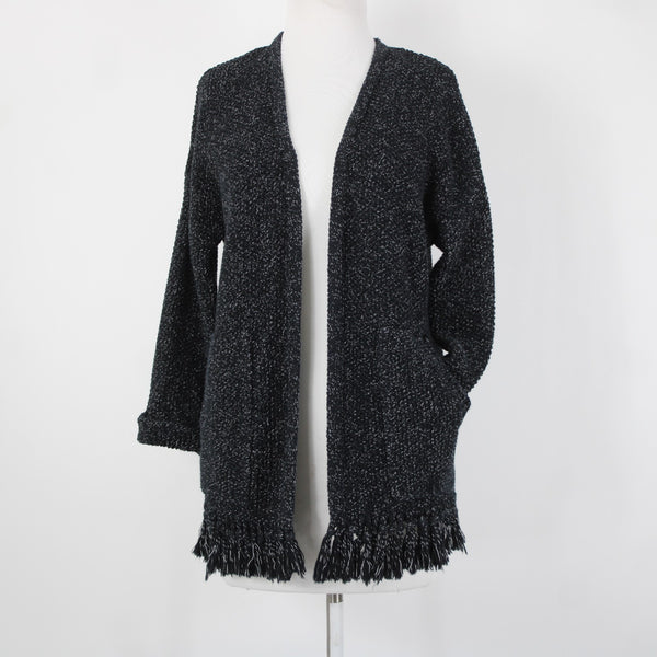 Madewell Sz XS Black Gray Heathered Fringed Heavy 100% Cotton Knit Jacket