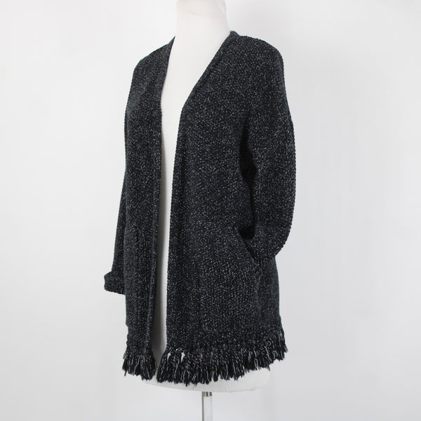 Madewell Sz XS Black Gray Heathered Fringed Heavy 100% Cotton Knit Jacket