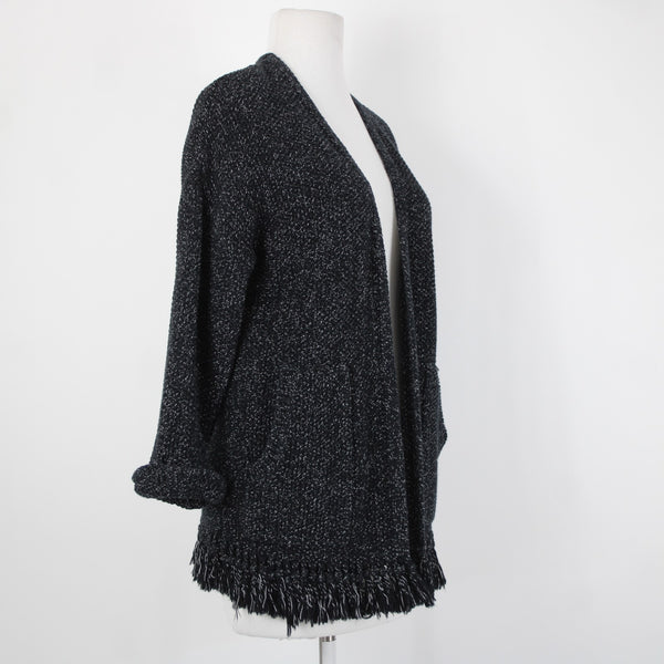 Madewell Sz XS Black Gray Heathered Fringed Heavy 100% Cotton Knit Jacket