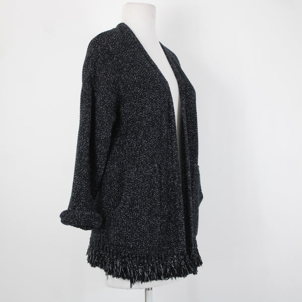 Madewell Sz XS Black Gray Heathered Fringed Heavy 100% Cotton Knit Jacket