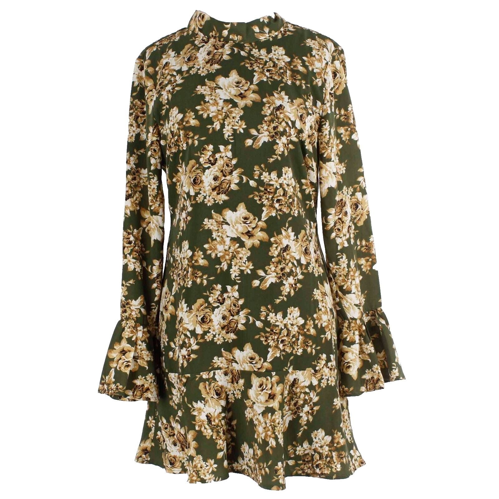 Romeo Juliet Couture Sz M Olive Tan Floral Open Back 100% Polyester Dress