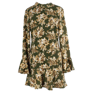 Romeo Juliet Couture Sz M Olive Tan Floral Open Back 100% Polyester Dress