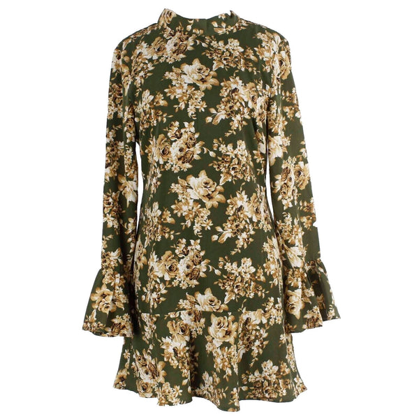 Romeo Juliet Couture Sz M Olive Tan Floral Open Back 100% Polyester Dress