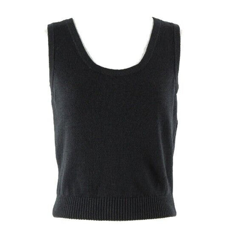 St John Basics Sz P Black Banded Bottom Sleeveless Santana Wool Blnd Knit Top
