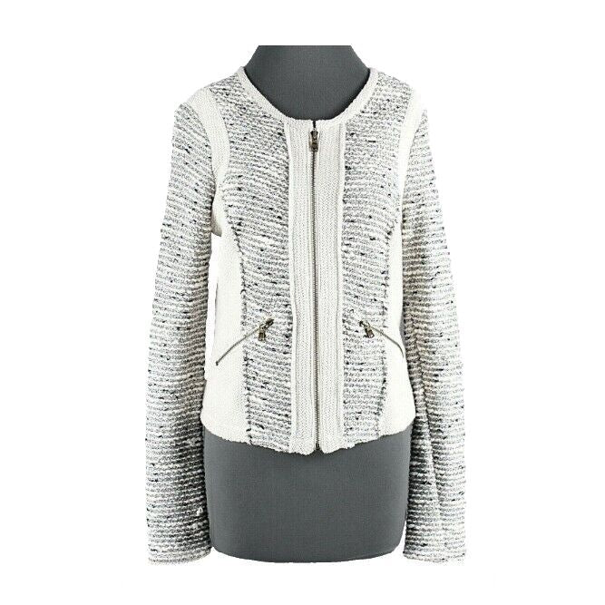 Drew Sz S Ivory Multi Nubby Zip Front Cotton Blend Sweater Knit Blazer Jacket