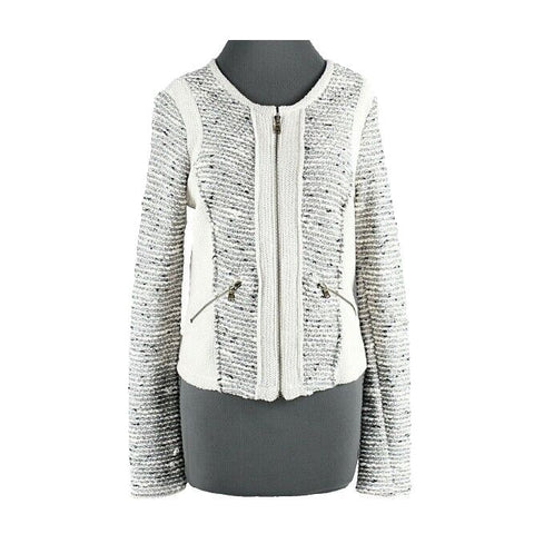 Drew Sz S Ivory Multi Nubby Zip Front Cotton Blend Sweater Knit Blazer Jacket