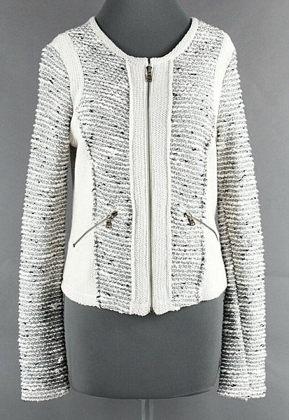 Drew Sz S Ivory Multi Nubby Zip Front Cotton Blend Sweater Knit Blazer Jacket