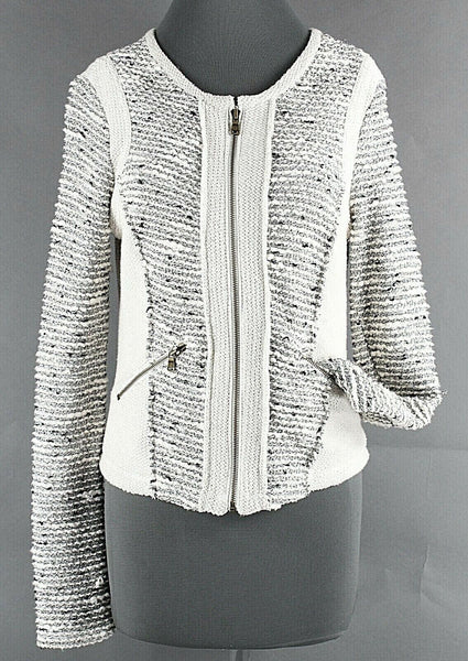Drew Sz S Ivory Multi Nubby Zip Front Cotton Blend Sweater Knit Blazer Jacket