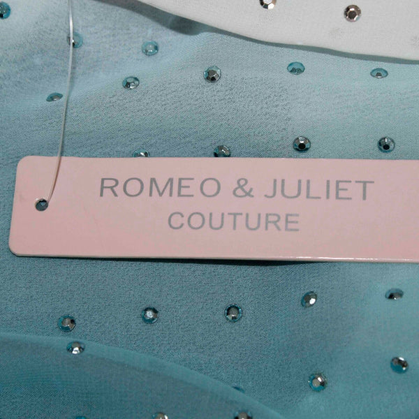 Romeo & Juliet Couture NEW $130 Sz S Teal Ivory Rhinestone Sheer Poly Top