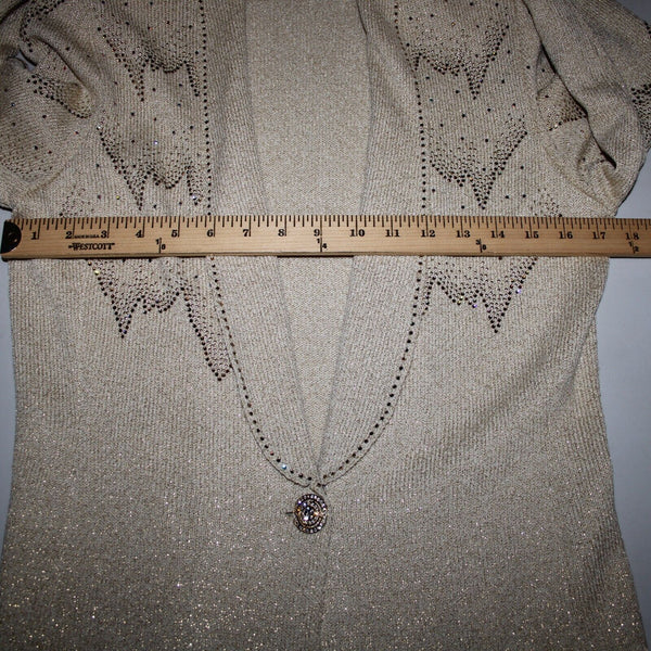 Toula Sz 4 Tan Gold Rhinestones Metallic One Button Santana Knit Wool Blazer