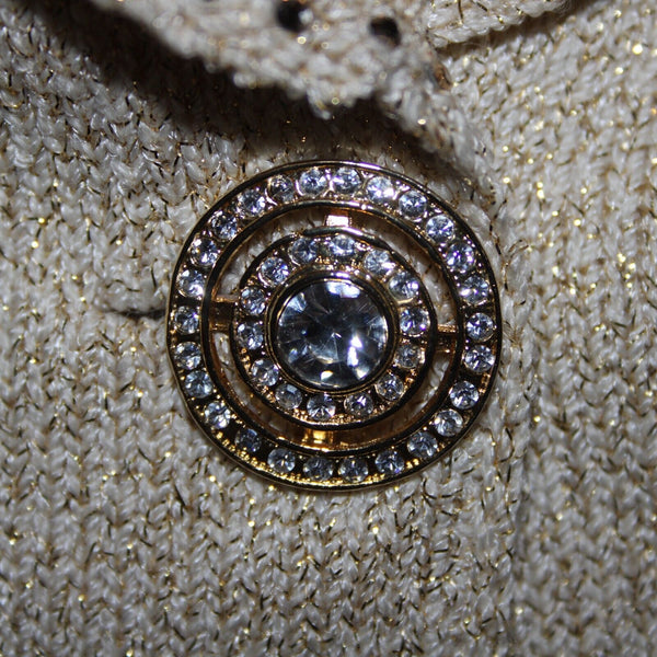 Toula Sz 4 Tan Gold Rhinestones Metallic One Button Santana Knit Wool Blazer