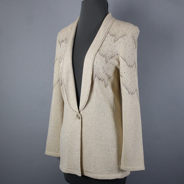 Toula Sz 4 Tan Gold Rhinestones Metallic One Button Santana Knit Wool Blazer