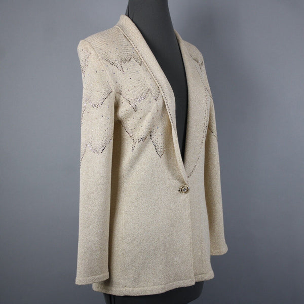 Toula Sz 4 Tan Gold Rhinestones Metallic One Button Santana Knit Wool Blazer