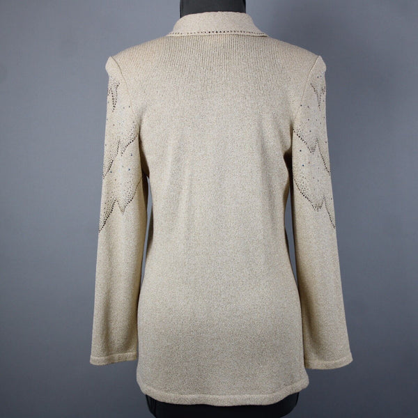 Toula Sz 4 Tan Gold Rhinestones Metallic One Button Santana Knit Wool Blazer