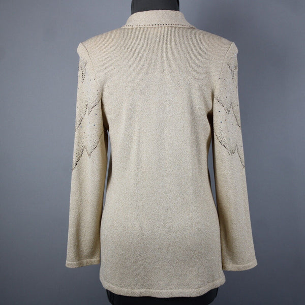 Toula Sz 4 Tan Gold Rhinestones Metallic One Button Santana Knit Wool Blazer
