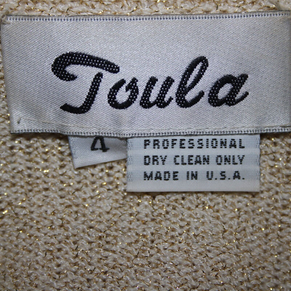 Toula Sz 4 Tan Gold Rhinestones Metallic One Button Santana Knit Wool Blazer